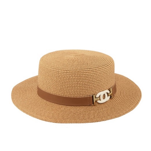 •Chic Opulence• Straw Boater Hat With Buckle Logo - Picture 4 of 5